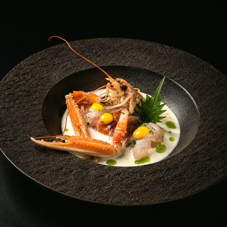 Crabe et daurade, bouillon