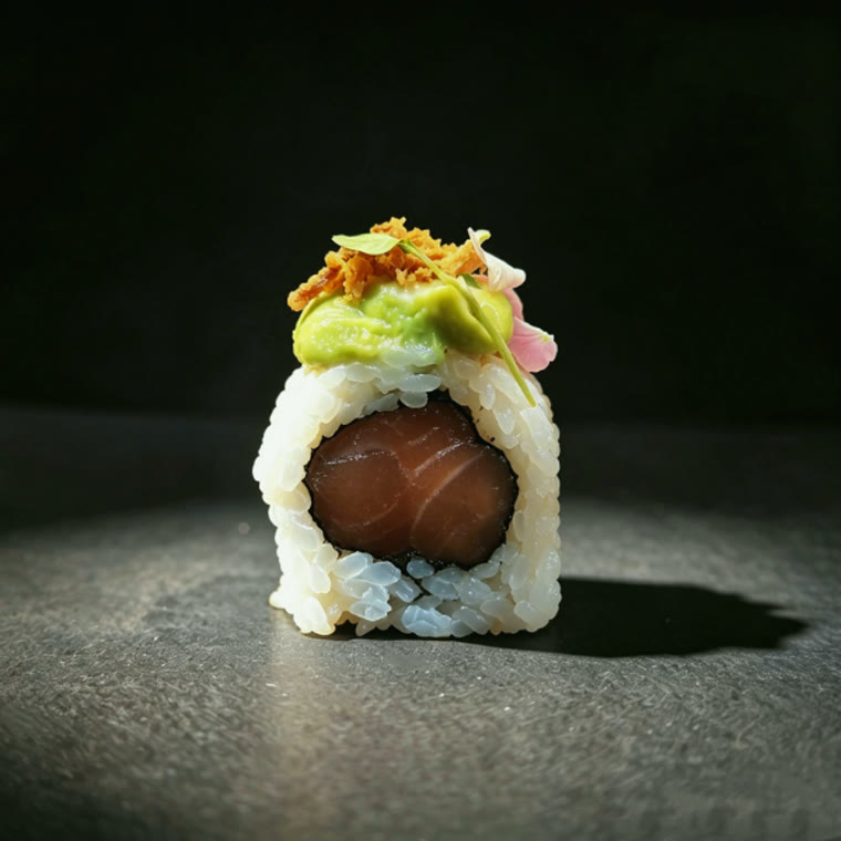 Maki saumon, avocat & oignons frits